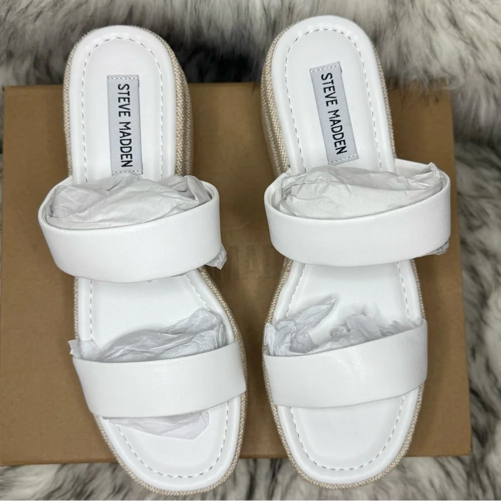 Steve Madden NIB White Leather Platform Wedge Sandal
